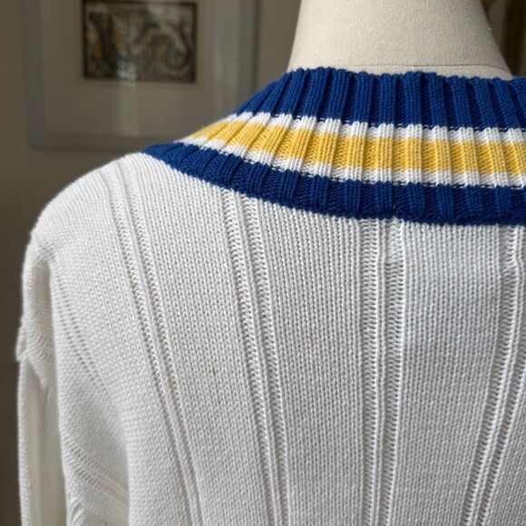Vintage 90s Tabi International Varsity Style Vneck Cotton Sweater L - Picture 4 of 6